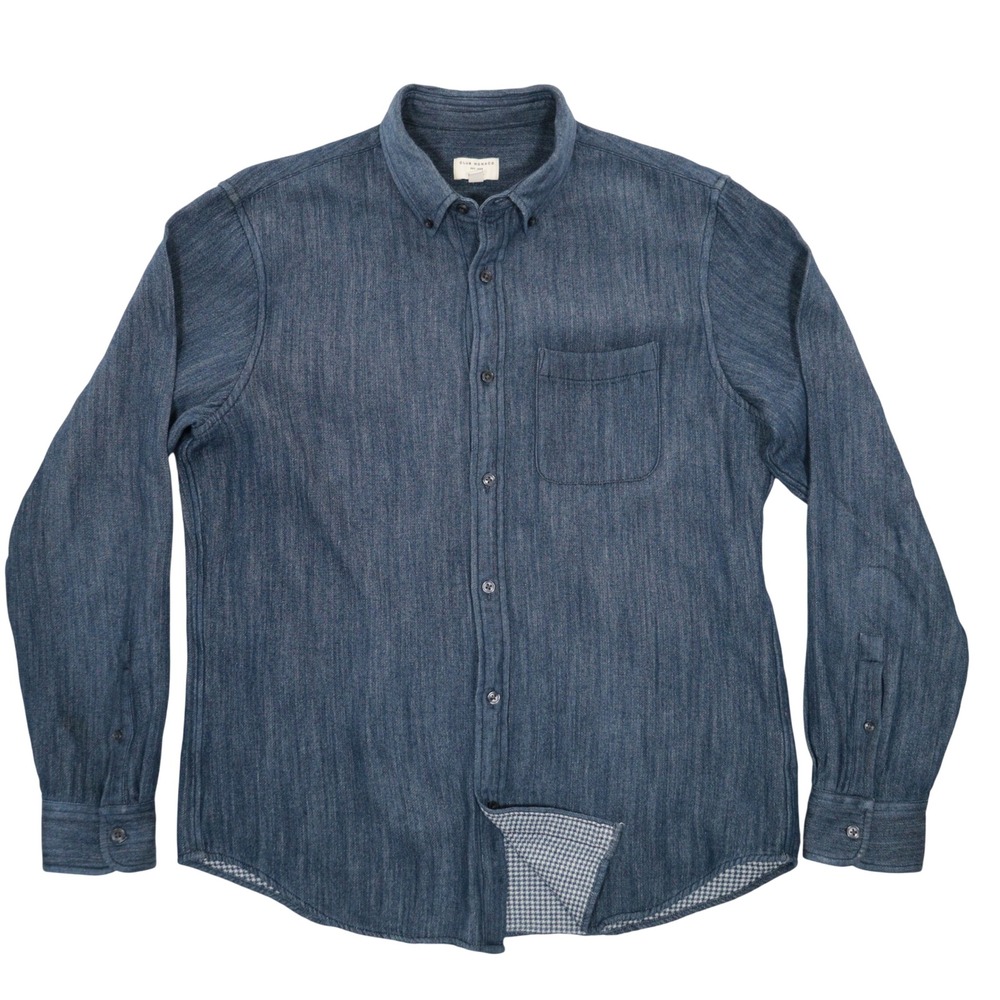 Club Monaco Shacket Men L Slim Fit Chambray Button Down Long Sleeve Lined EUC